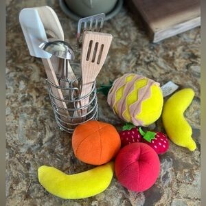 Pottery Barn Kids Play Food & Wooden + Stainless Kitchen Utensil Set Bundle
